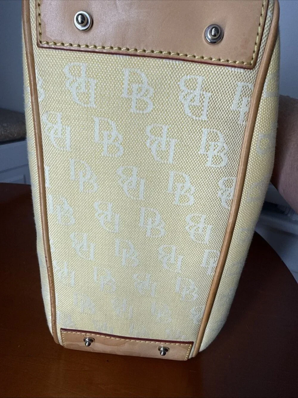 Dooney & Bourke Yellow/Cream DB Small Double Handle Tote Very Nice Leather Purse